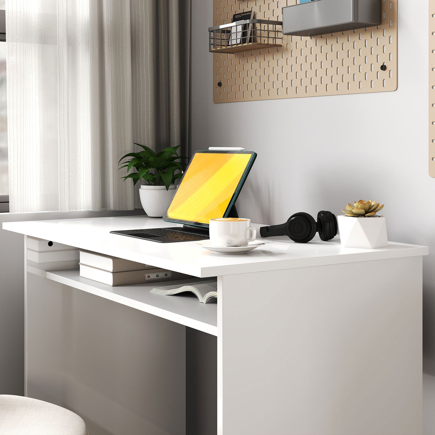 Computer Desk Writing Table Study Workstation Storage High Gloss White