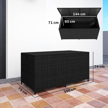 650L Garden Storage Box with Wheels, Waterproof Liner, Black