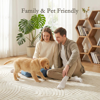 Modern Geometric Rug, Thick & Plush, Non-Slip, 200 x 140 cm – Cream