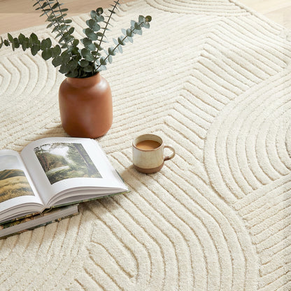 Modern Geometric Rug, Thick & Plush, Non-Slip, 200 x 140 cm – Cream