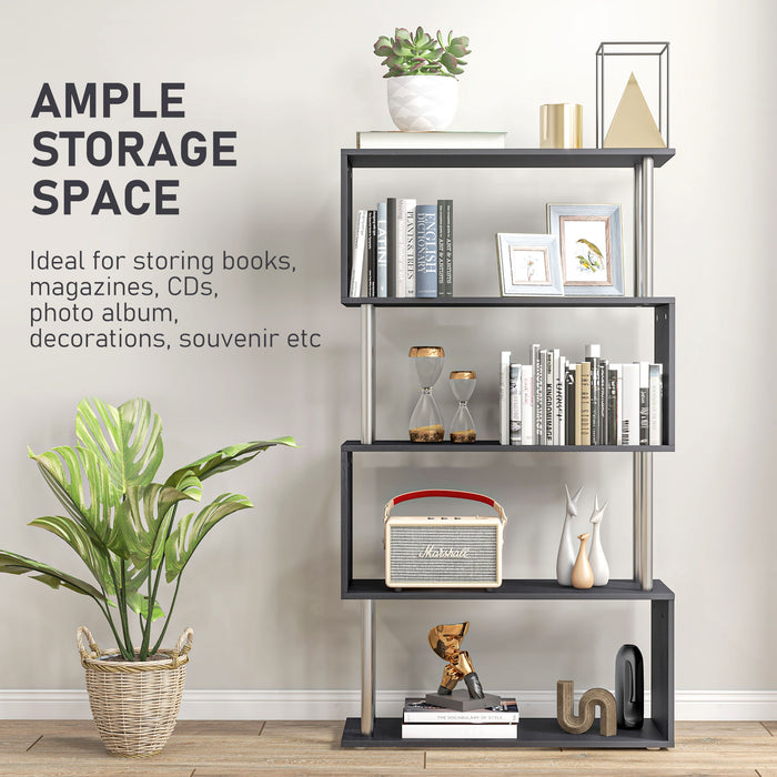 Wooden S Shape Bookcase Bookshelf Dividers Storage Display Unit Black