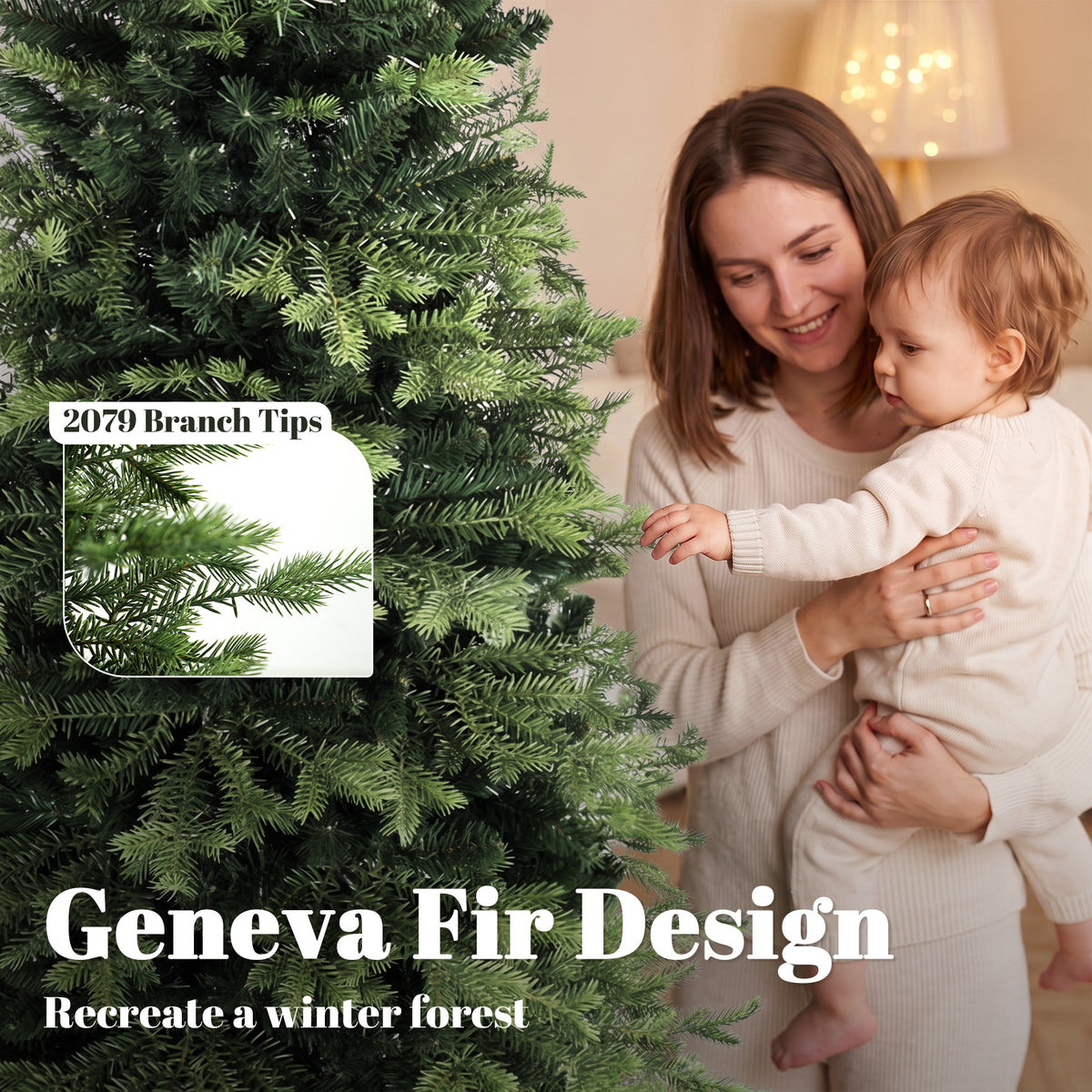 Geneva Fir Hinged Xmas Tree with 2079 Branch Tips, Green