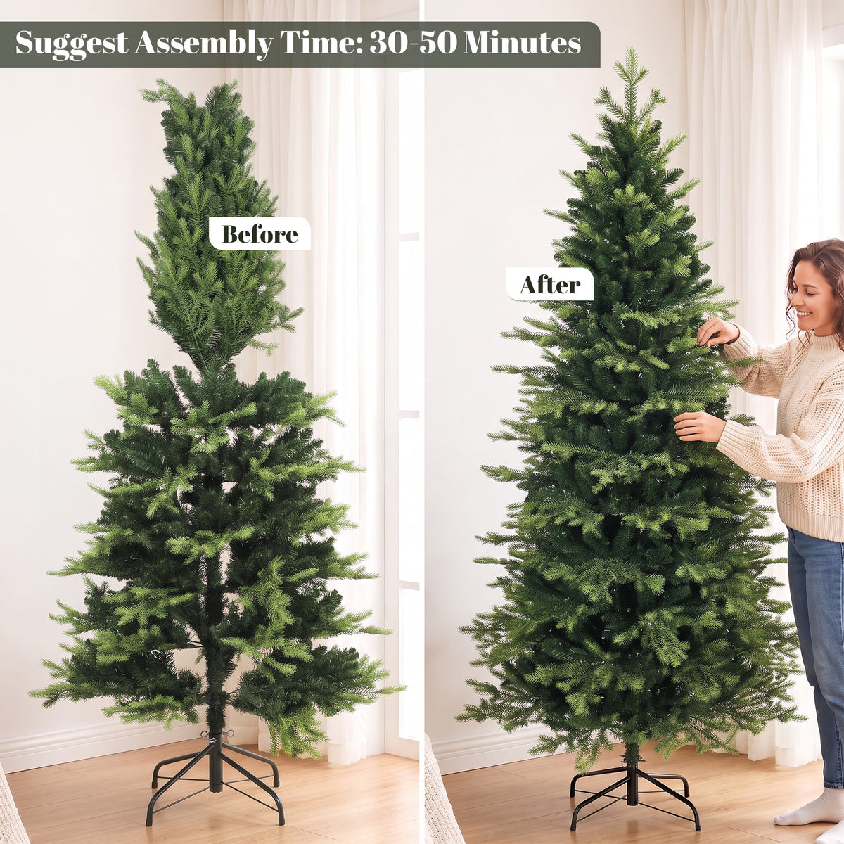 Geneva Fir Hinged Xmas Tree with 2079 Branch Tips, Green