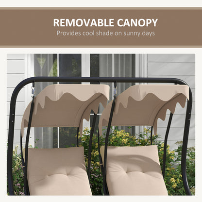 Canopy Swing Chair Modern Garden Swing Seat Outdoor Relax Chairs w/ 2 Separate Chairs, Cushions and Removable Shade Canopy, Beige