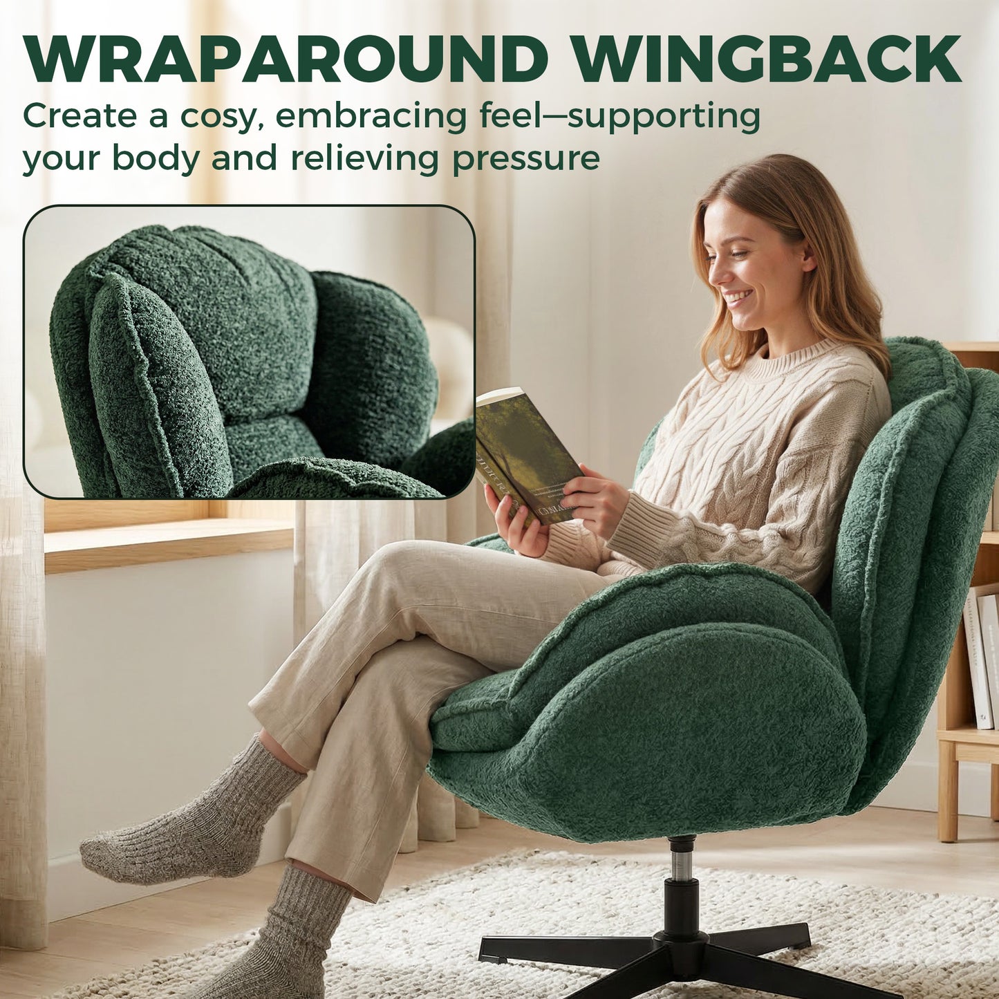 Accent Chair with 360° Swivel for Living Room Dark Green