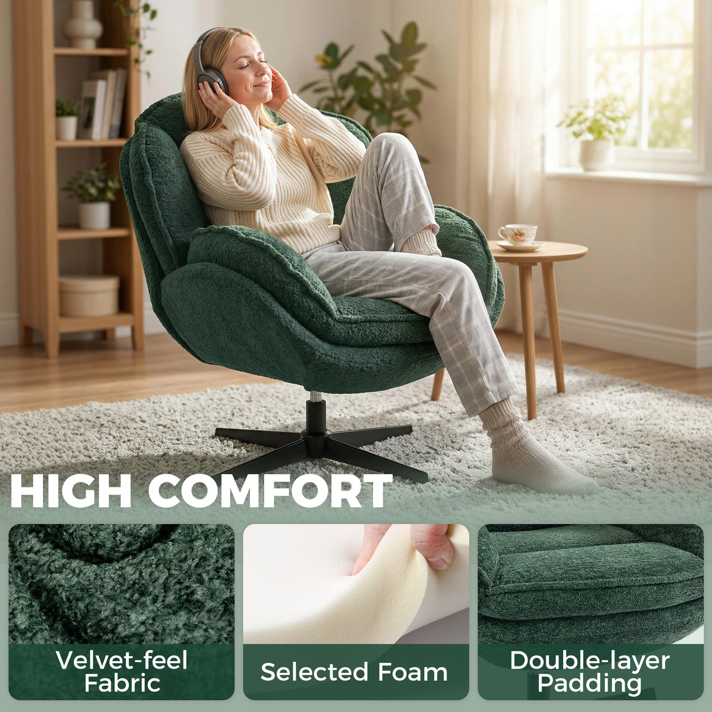 Accent Chair with 360° Swivel for Living Room Dark Green