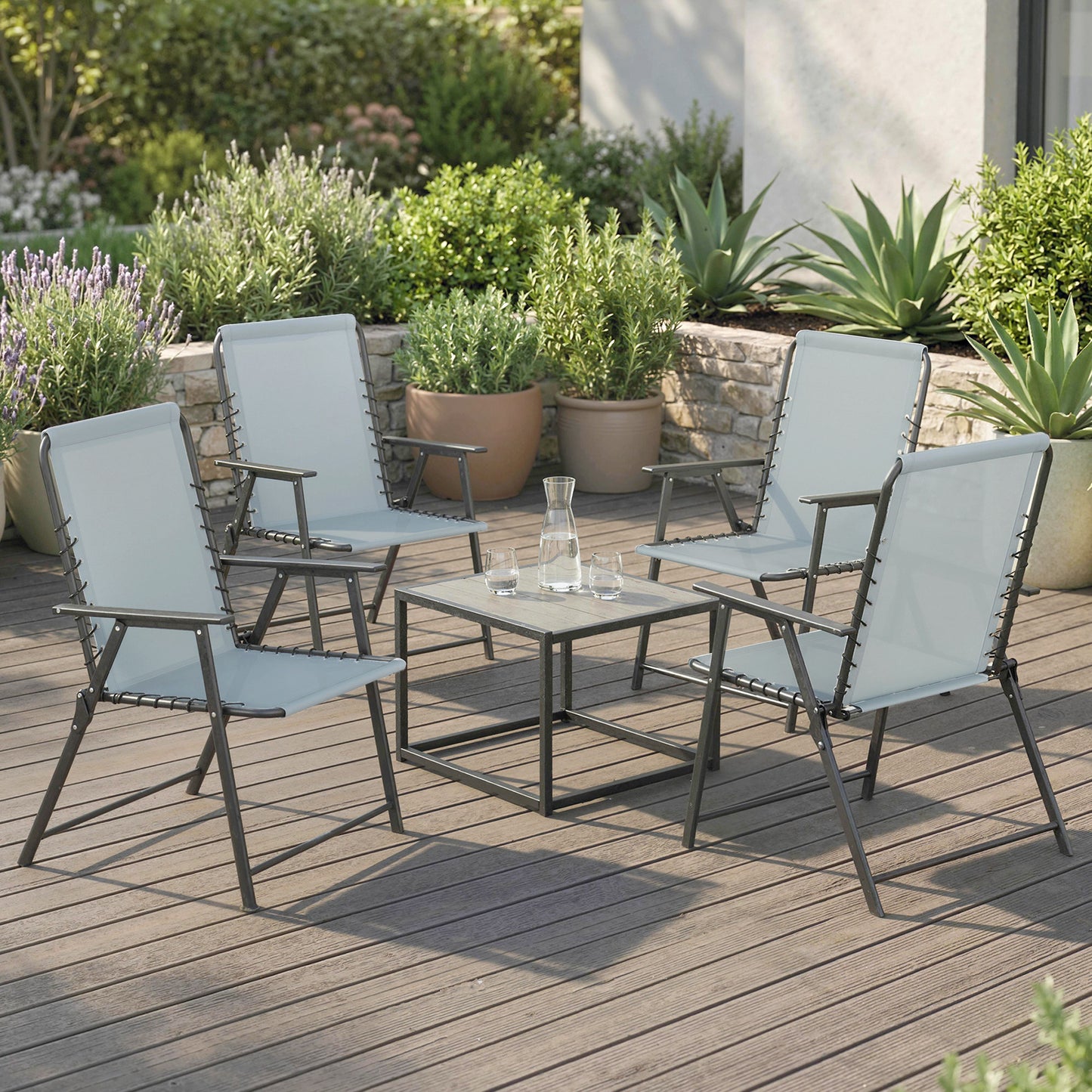 Folding Garden Chairs, Outdoor Chairs Set of 4, Light Grey