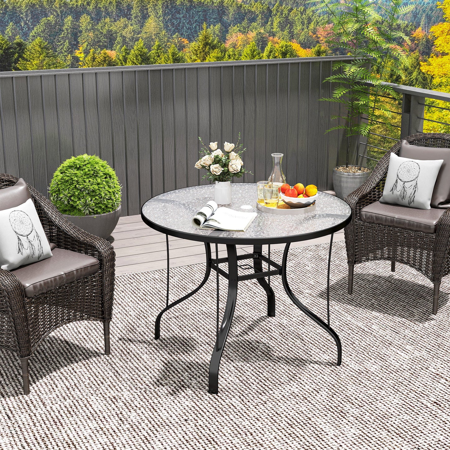 Outdoor Dining Table with Parasol Hole, Round, 96.5 x 96.5 x 71 cm