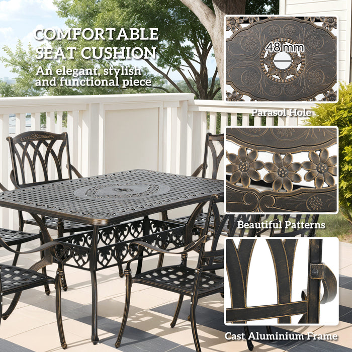 7 Pieces Cast Aluminium Garden Dining Set with Parasol Hole, Bronze