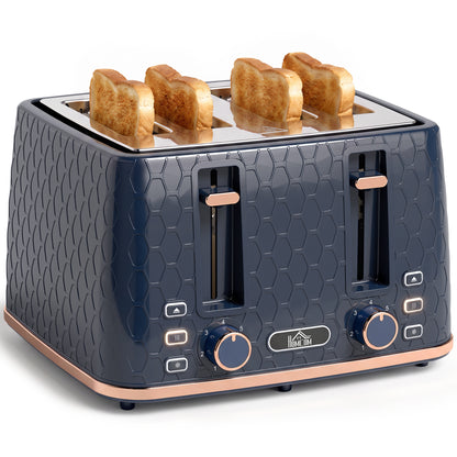 Toaster with 4 Slot, 7 Browning Levels, 1860W, Honeycomb, Dark Blue
