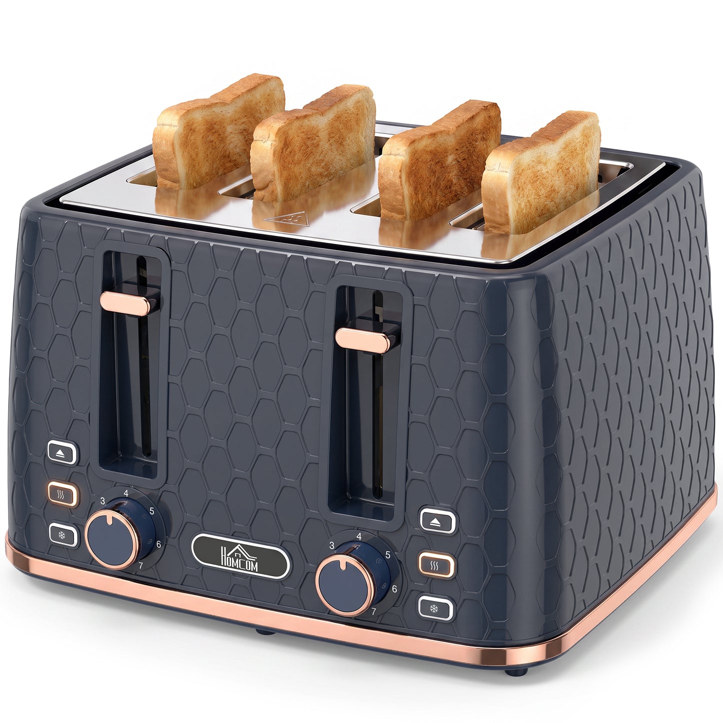 Toaster with 4 Slot, 7 Browning Levels, 1860W, Honeycomb, Dark Blue