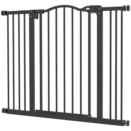 Metal 74-100cm Adjustable Pet Gate Safety Barrier w/ Auto-Close Door Black