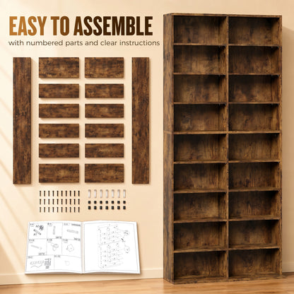 640 CD Storage Unit 360 DVD Storage Tower w/ 18 Compartments Rustic Brown