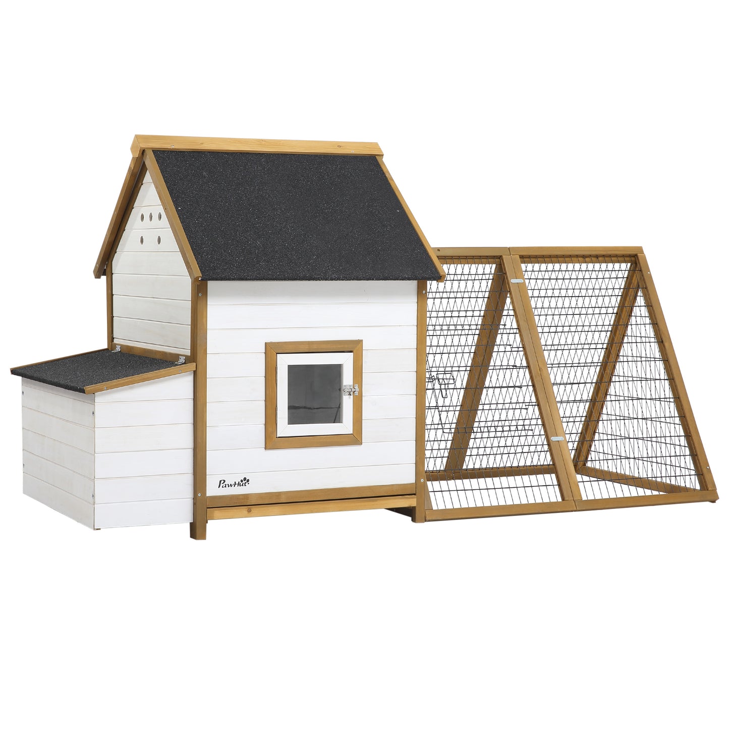 Chicken Coop, Hen House, Wooden Poultry Cage with Outdoor Run, Nesting Box, Removable Tray, Window and Lockable Door, 197 x 93 x 110cm