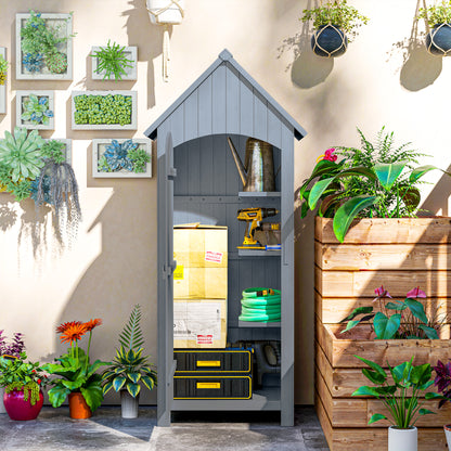 Wooden Small Garden Shed with 3 Shelves and Tilt Roof Grey