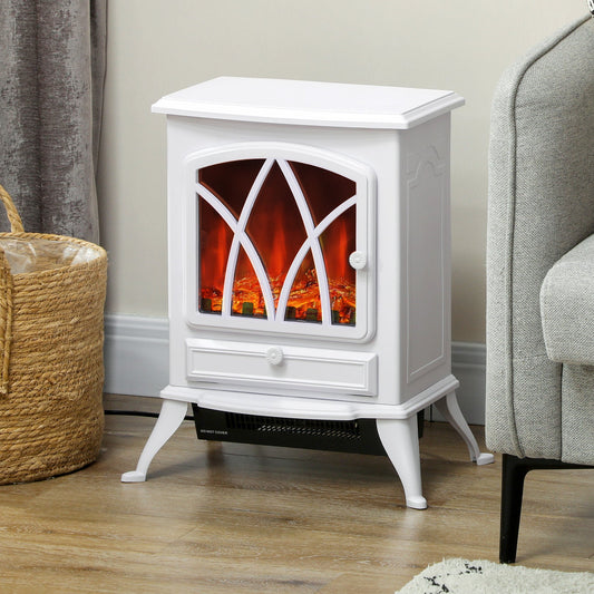 2000W Freestanding Electric Stove Fireplace with Adjustable Flame Effect - White