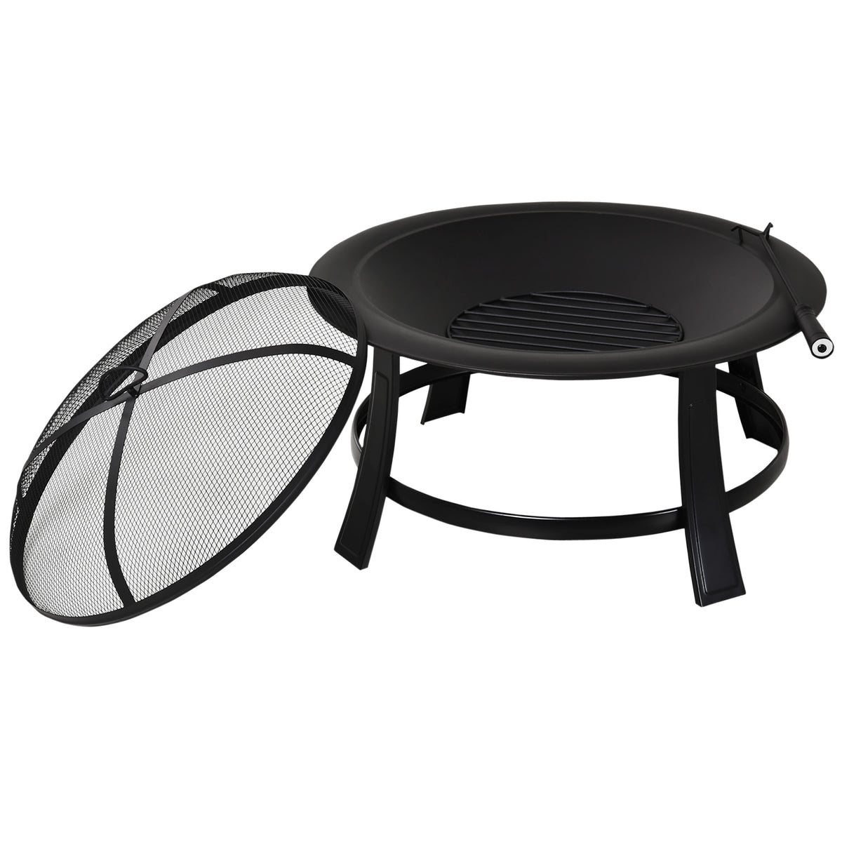 Fire Pit Heater Round Cover Wood Burning Metal Black 30” Outdoor