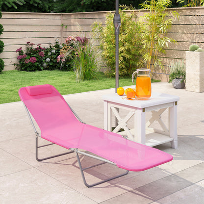 Adjustable Sun Bed Garden Lounger Recliner Relaxing Camping Pink