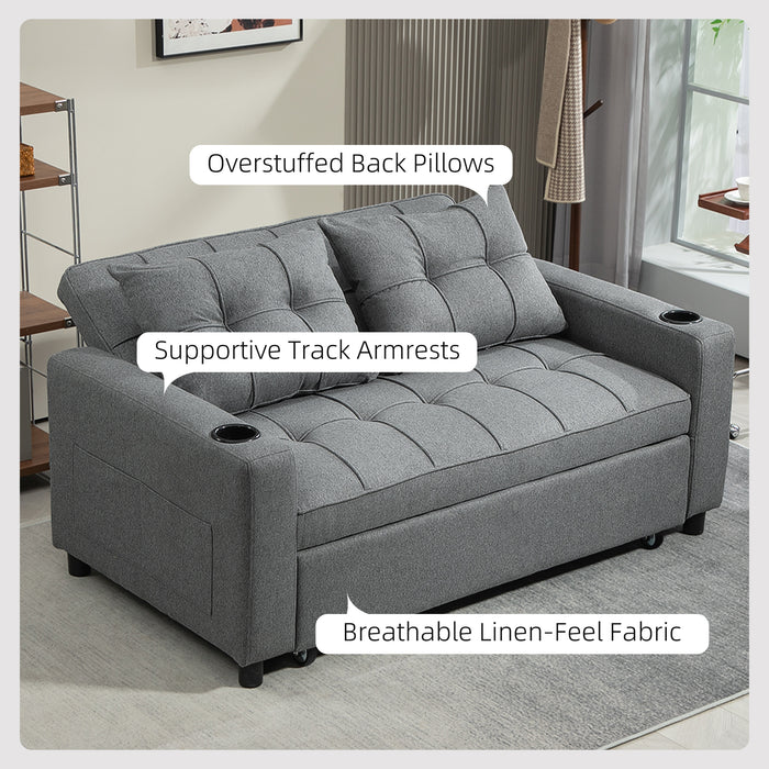 2 Seater Pull Out Sofa Bed with Pockets for Living Room Charcoal Grey