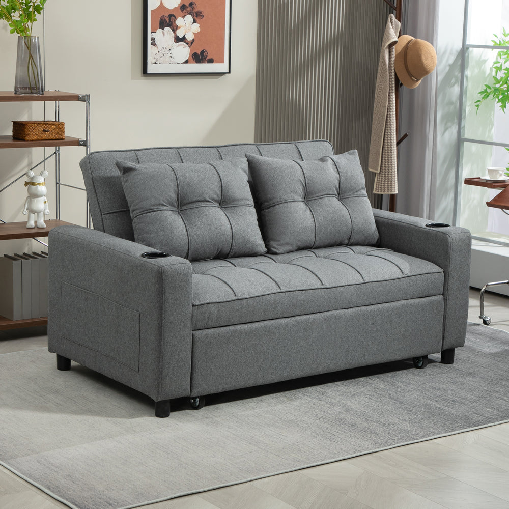 2 Seater Pull Out Sofa Bed with Pockets for Living Room Charcoal Grey