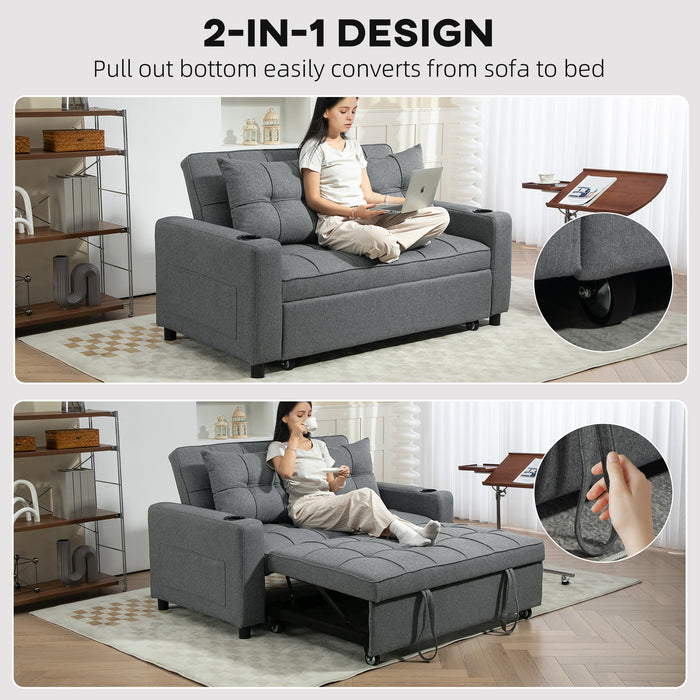 2 Seater Pull Out Sofa Bed with Pockets for Living Room Charcoal Grey