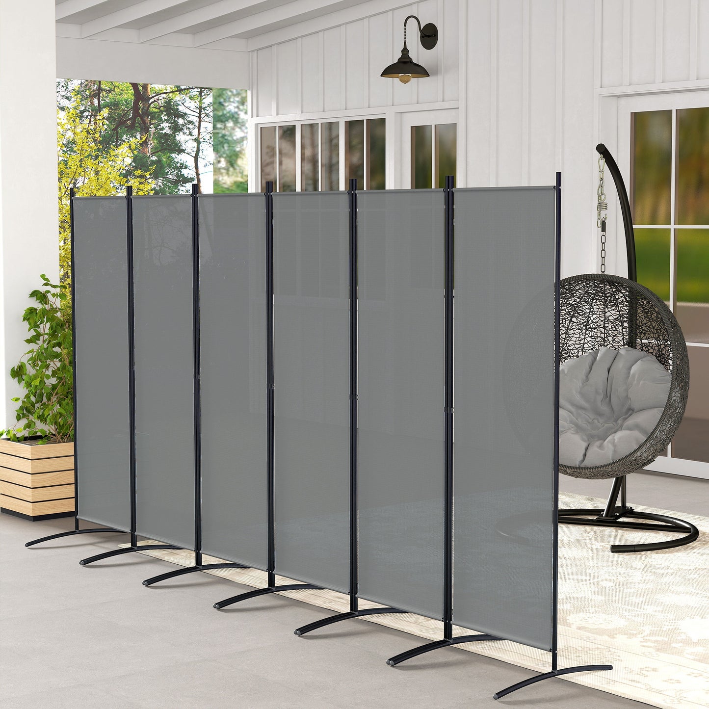 Garden Privacy Screen Foldable 6 Panel Room Divider, Dark Grey