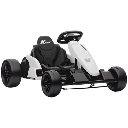 24V Electric Go Kart with Drift Mode, Adjustable Seat, White
