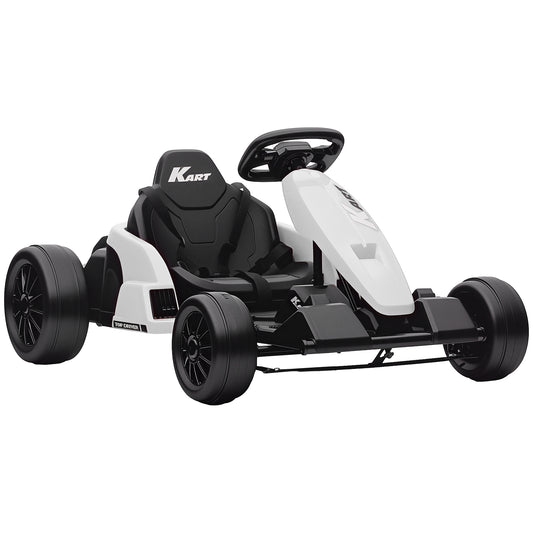 24V Electric Go Kart with Drift Mode, Adjustable Seat, White