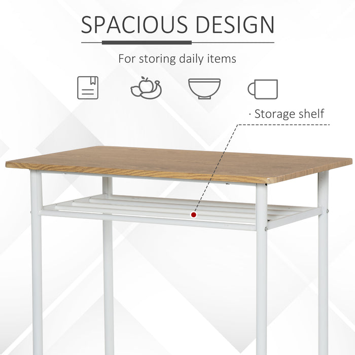 Bar Table Set, Bar Set-1 Bar Table and 2 Stools with Metal Frame Footrest and Storage Shelf for Kitchen, Dining Room, Pub, Cafe, White and Oak