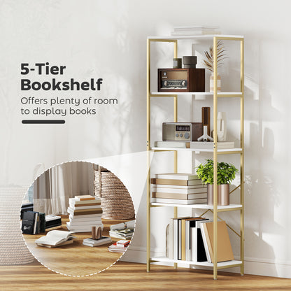 Modern Bookshelf, Freestanding Bookcase, White and Gold Tone