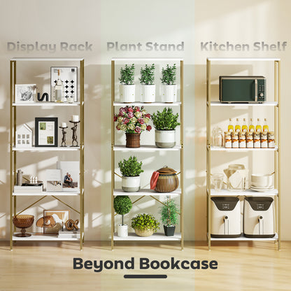 Modern Bookshelf, Freestanding Bookcase, White and Gold Tone