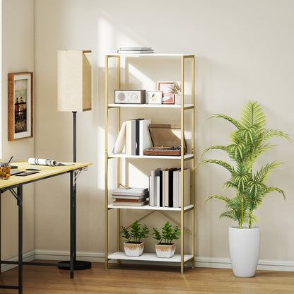 Modern Bookshelf, Freestanding Bookcase, White and Gold Tone