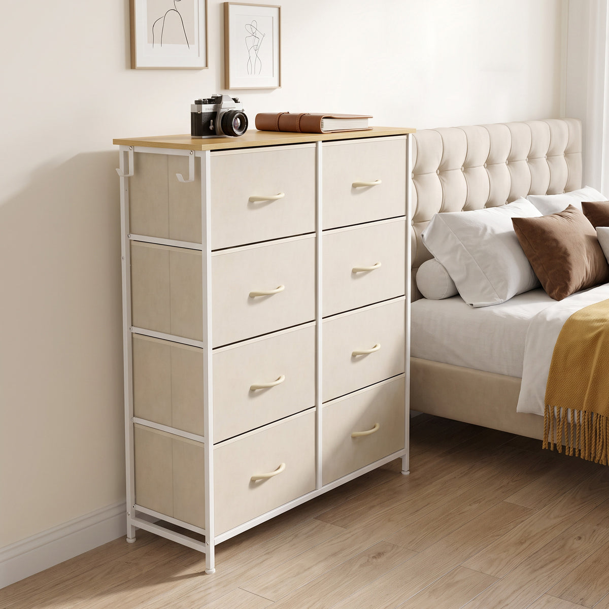 Fabric Chest of Drawers, 8 Drawer Dresser for Bedroom, Beige