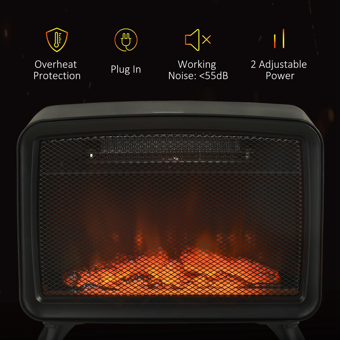 Electric Fireplace Stove, Freestanding or Tabletop, with LED Flame Effect, Overheating Protection, 800W/1600W
