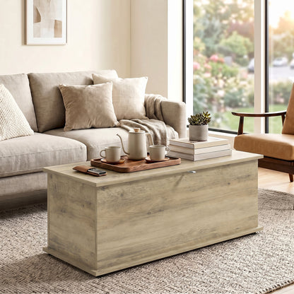 Storage Chest With Lid, 113L Storage Box, Grey Wood Effect