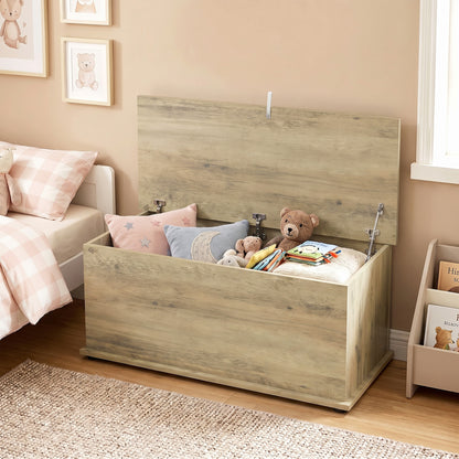 Storage Chest With Lid, 113L Storage Box, Grey Wood Effect