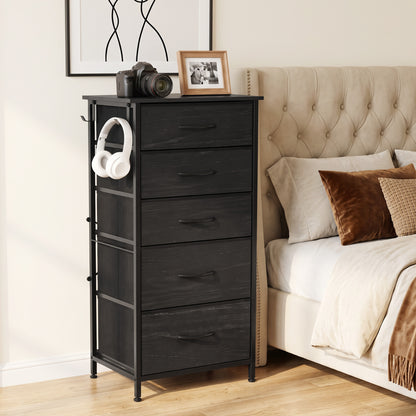 Fabric Chest of Drawers, 5 Drawer Dresser for Bedroom, Black
