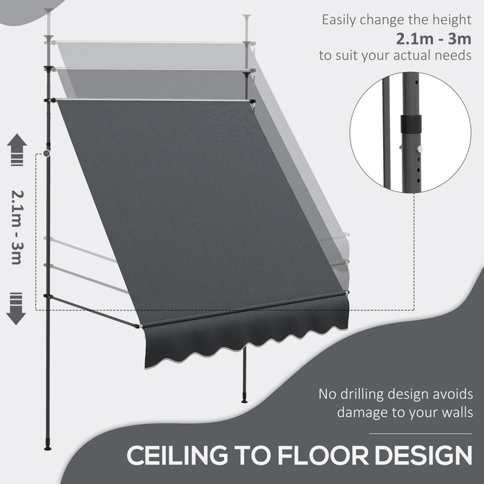 2 x 1.2m Retractable Awning, Free Standing Patio Sun Shade Shelter, UV Resistant, for Window and Door, Grey