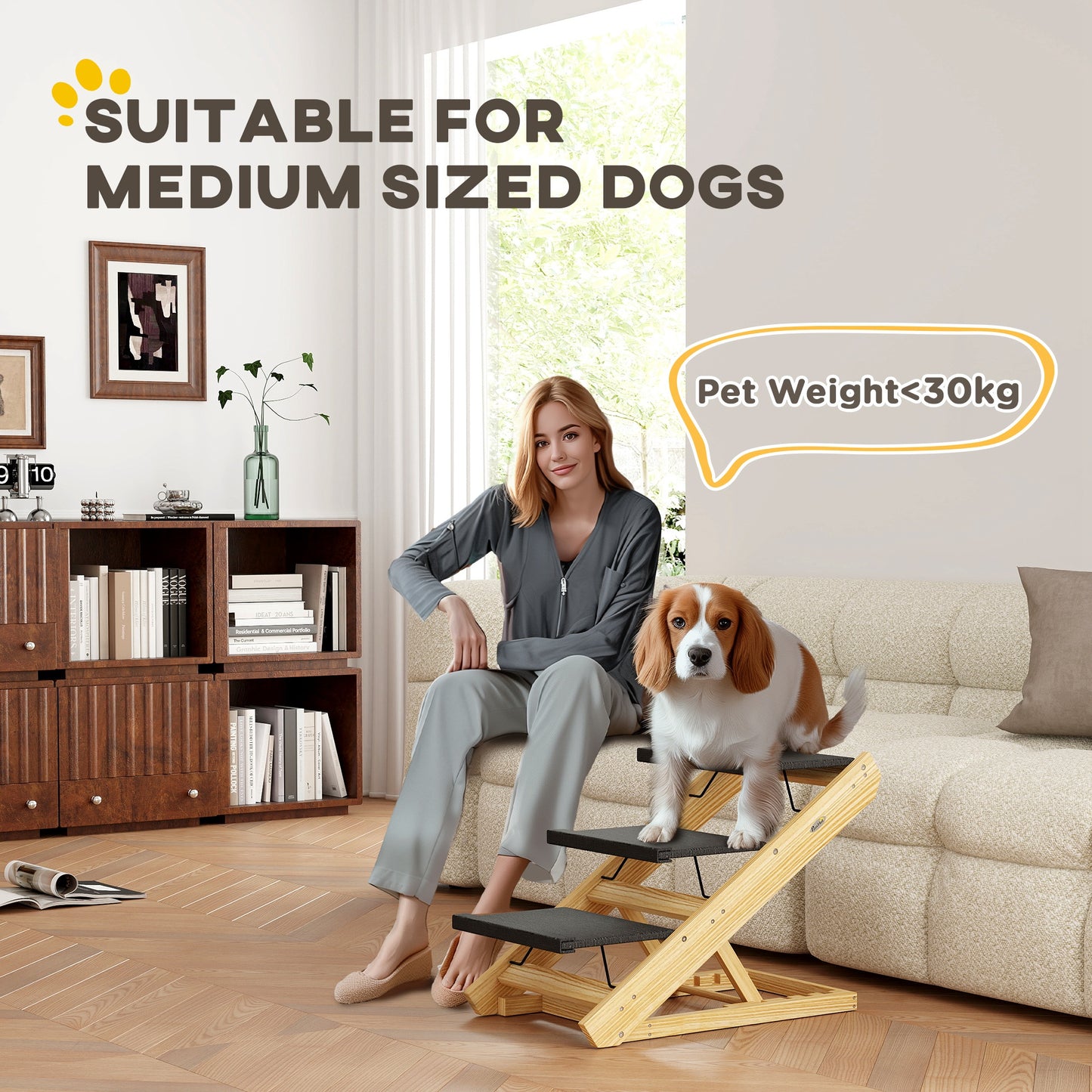 Dog Steps Dog Ramp, 3-Step Adjustable Height Pet Stairs for Medium Dogs