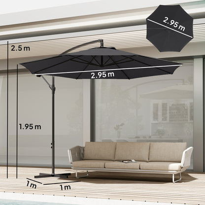 3(m) Garden Banana Parasol Cantilever Umbrella w/ Base, Black