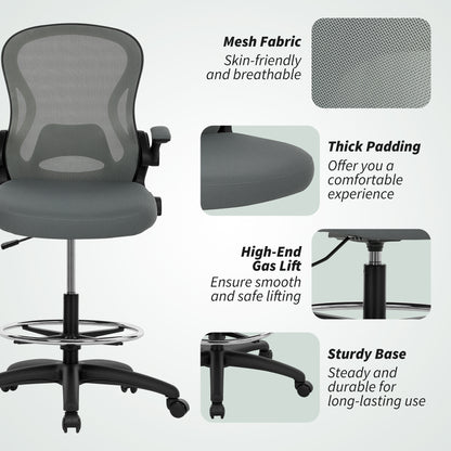 Standing Desk Chair with Adjustable Footrest, Charcoal Grey