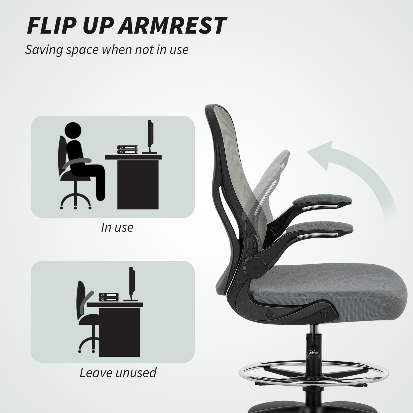 Standing Desk Chair with Adjustable Footrest, Charcoal Grey