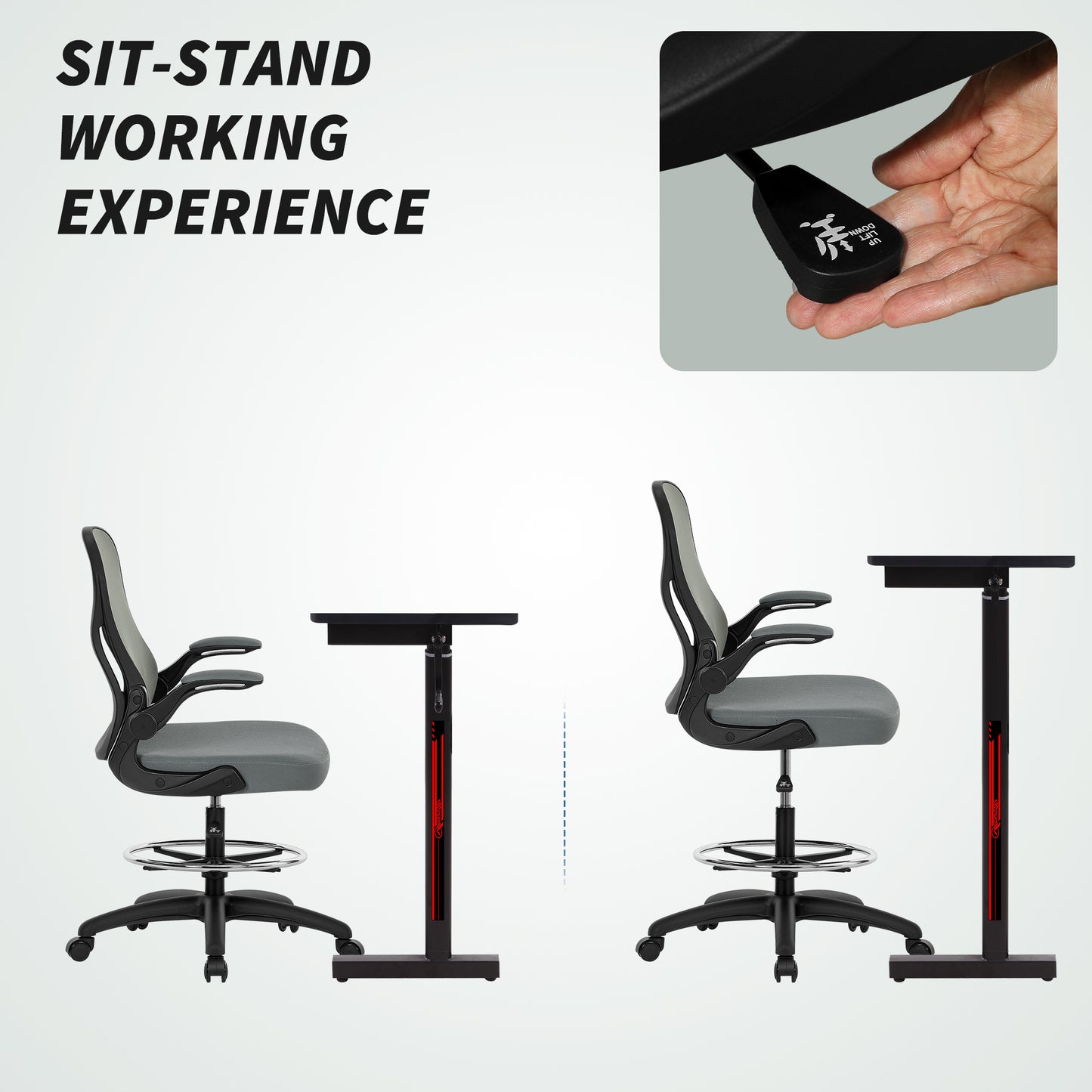 Standing Desk Chair with Adjustable Footrest, Charcoal Grey