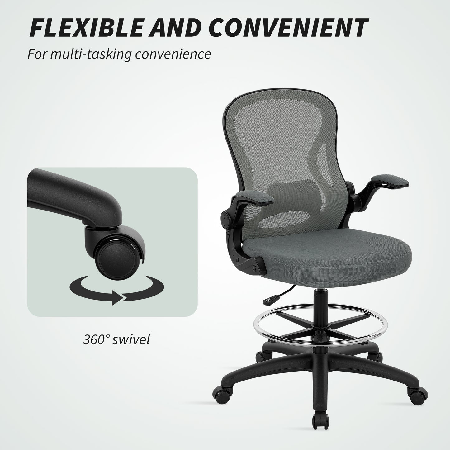 Standing Desk Chair with Adjustable Footrest, Charcoal Grey