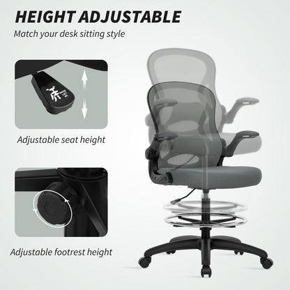 Standing Desk Chair with Adjustable Footrest, Charcoal Grey