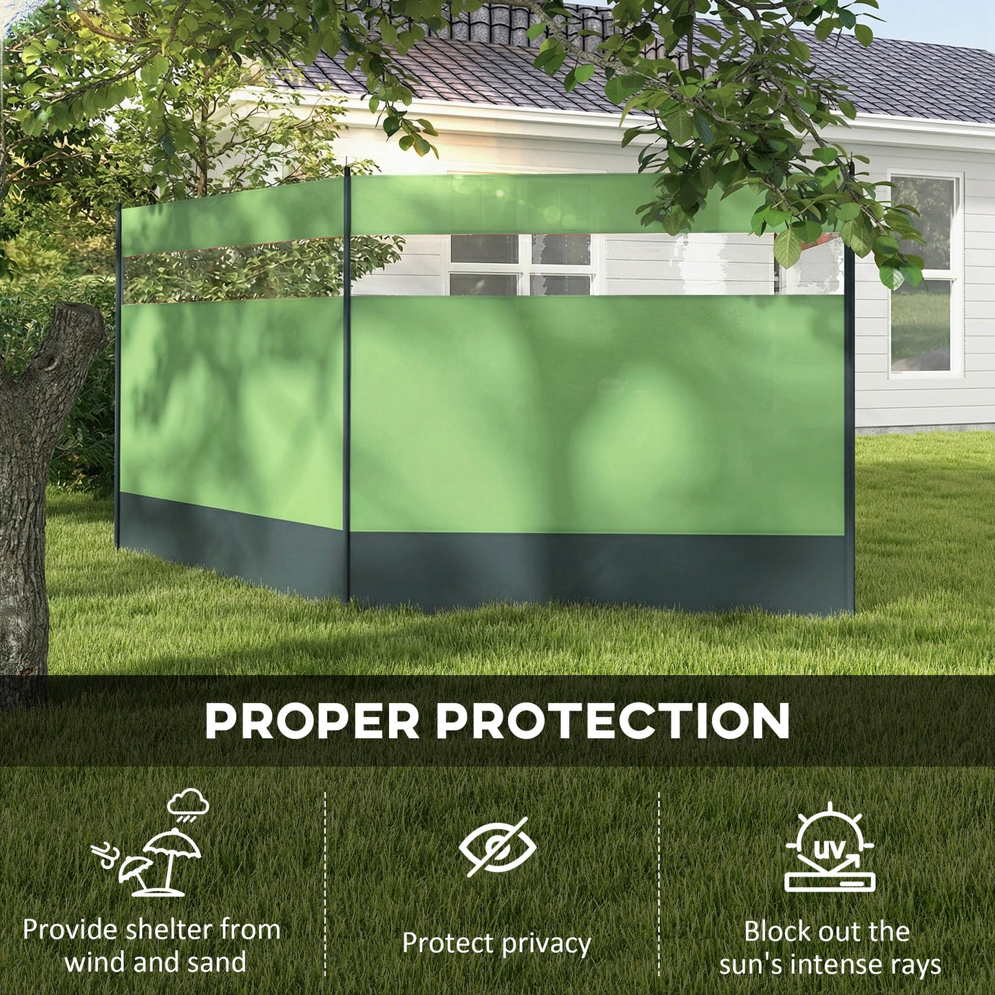 Camping Windbreaks with Clear Windows , 440 x 140cm, Army Green