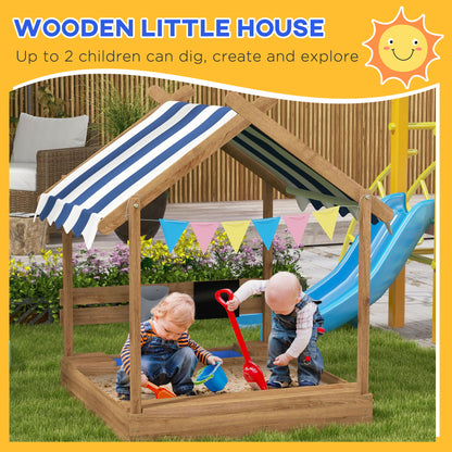 Wooden Sandbox with Canopy House Design Brown