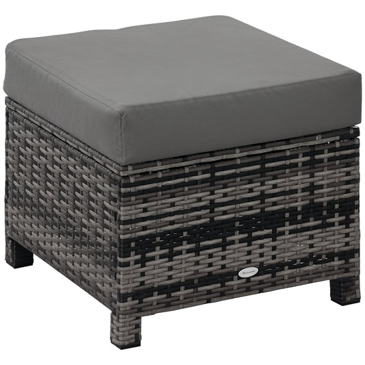 Rattan Footstool Wicker Ottoman w/ Padded Seat for Backyard Garden