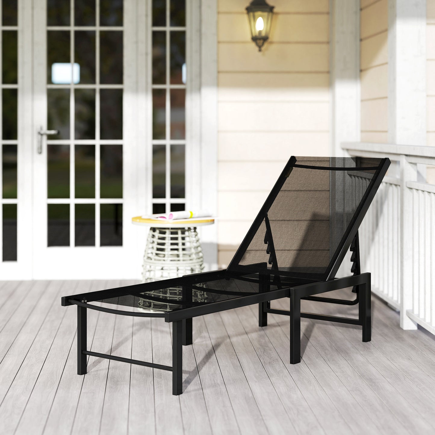 Sun Lounger, 5-Level Reclining Sun Lounger Chair, Black