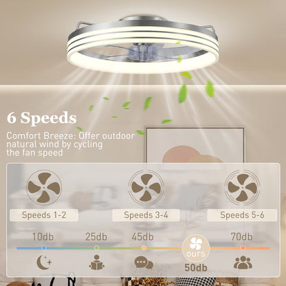 Ceiling Fan with Light and & App Control, 6 Speed, 50 cm, Silver